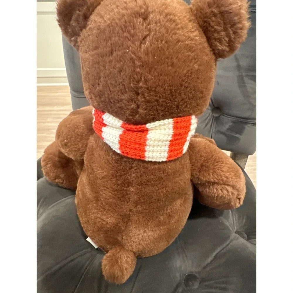 Aurora Plush Teddy Bear Stuffed holiday Red White Striped Scarf Collectible Toy